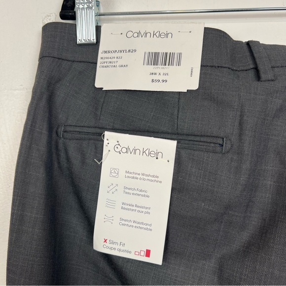 NWT Calvin Klein Slim Fit Dress Pants 38x32 Charcoal Gray Men's 38W 32L - Picture 4 of 4